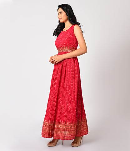 Festive Pink Long Gown with Bead Work