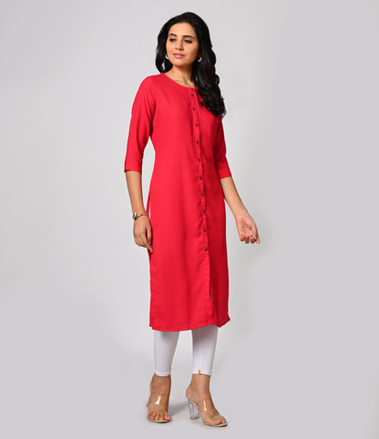 Solid Pink Daily Wear Kurti with Buttons