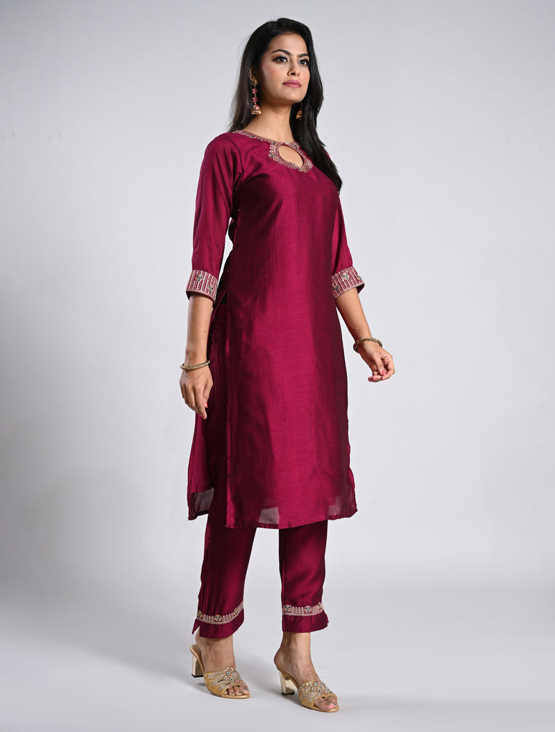 Vibrant Purple Straight Cut Kurti Set with Contrast Blue Dupatta