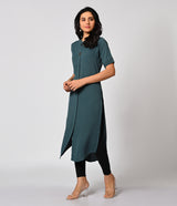 Solid Grey Crushed Fabric Daily Wear Kurti