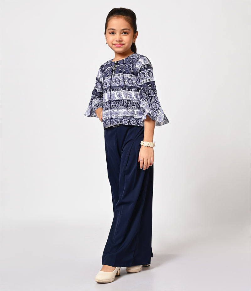 Indigo Printed Top with Palazzo Set for Girls