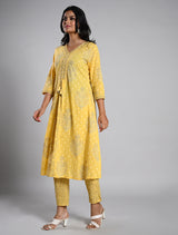 Soft Yellow Jaipur Cotton Kurti Set with Dupatta