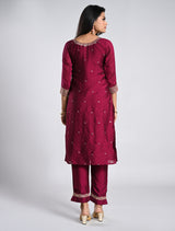 Vibrant Purple Straight Cut Kurti Set with Contrast Blue Dupatta