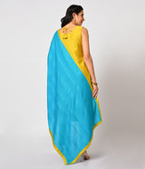 Lime Green Straight Cut Set with Contrast Blue Dupatta