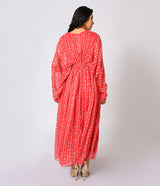 Vibrant Red Floral Printed Georgette Gown with Statement Sleeve