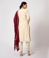 Elegant Half White Jacquard Straight Cut Set with Contrast Dupatta