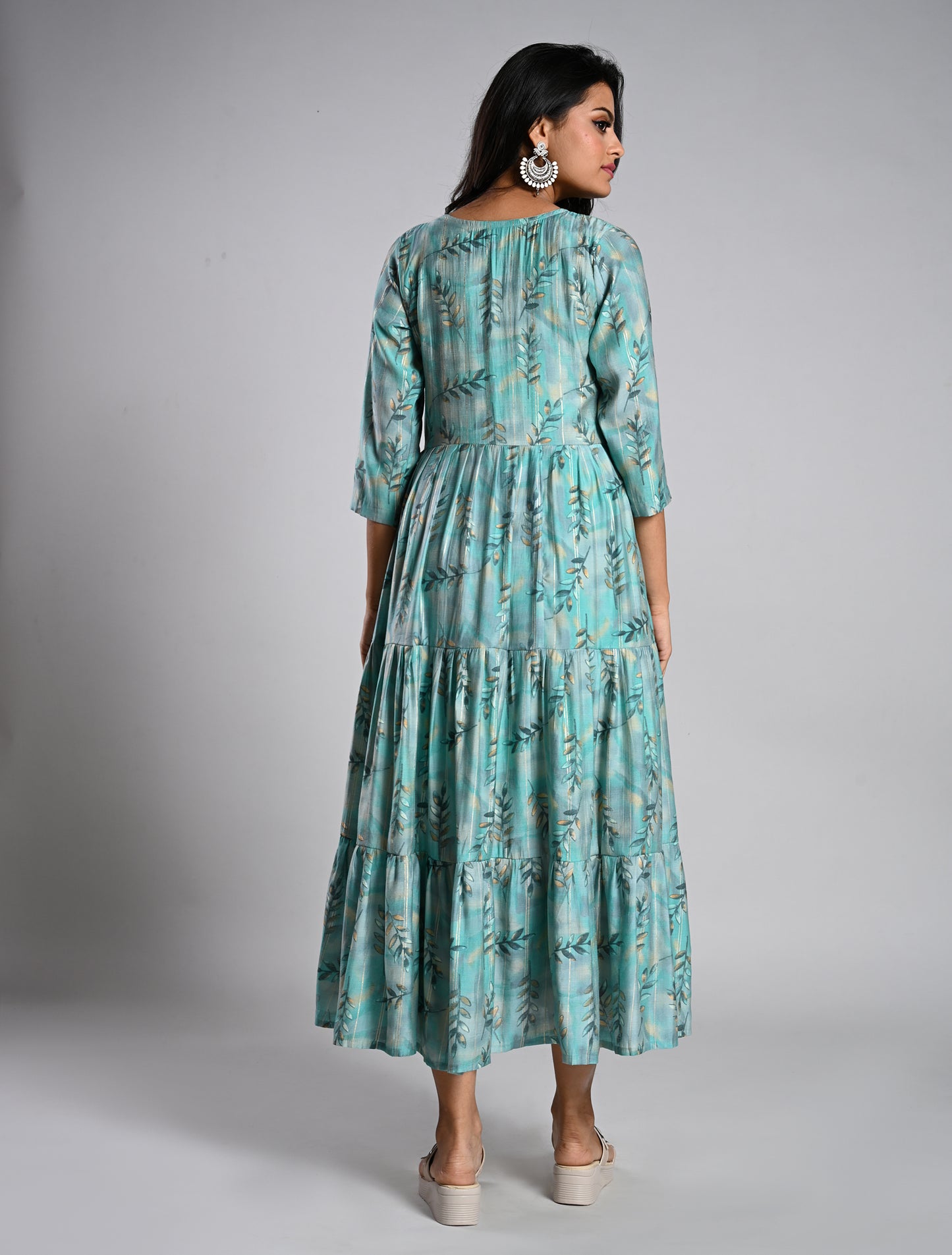 Leaf Printed Blue Layered Kurti