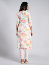 Off White Floral Printed Kurti Set