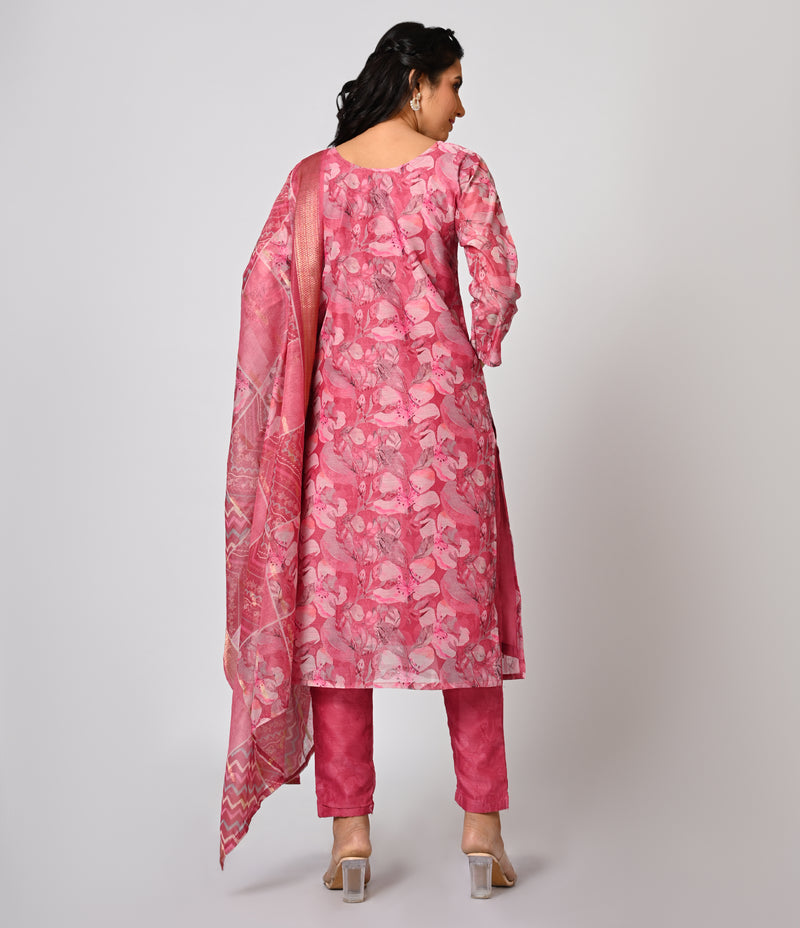 Pink Digital Printed Straight Cut Set with Dupatta