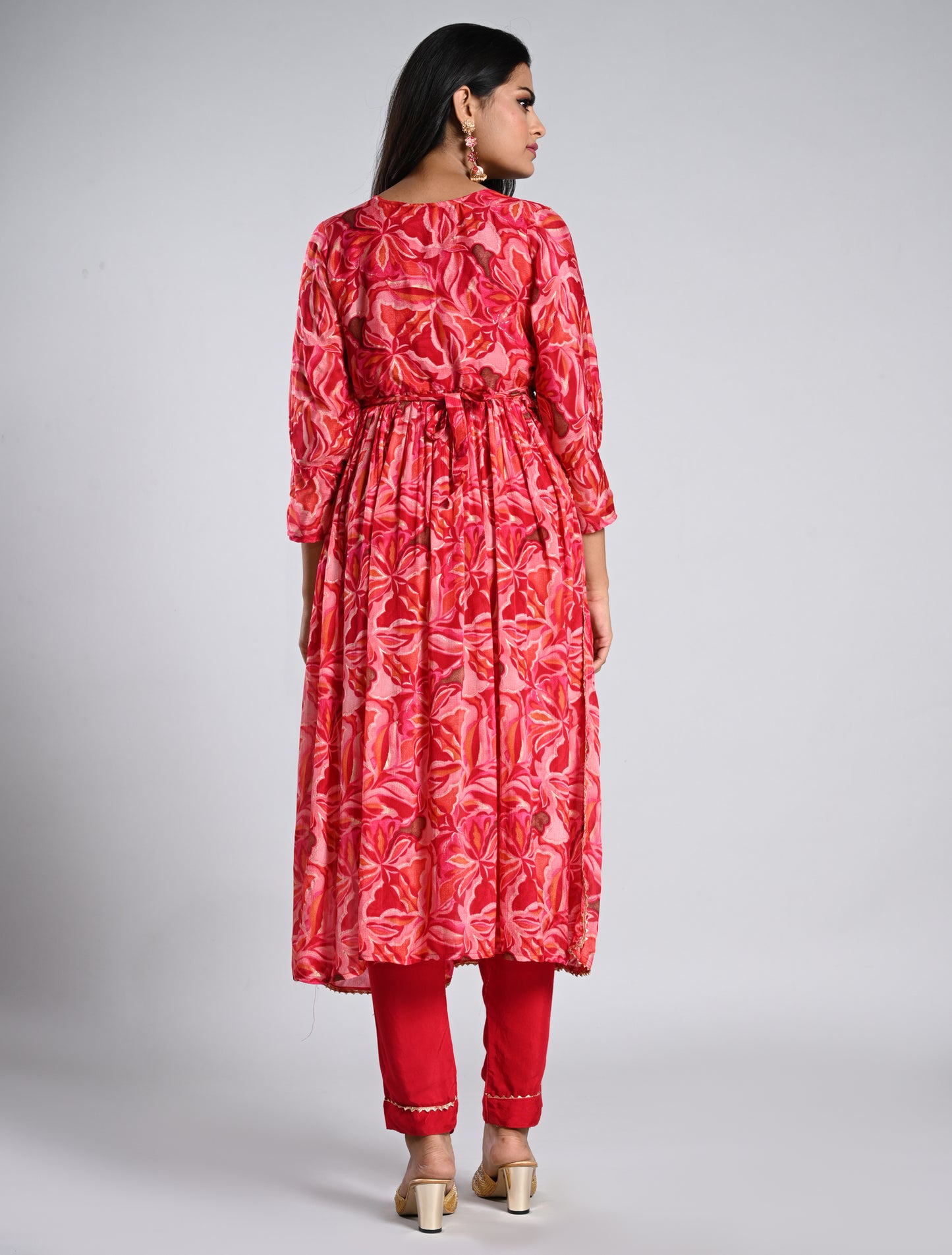 Pink Printed Alia Cut Kurti Set