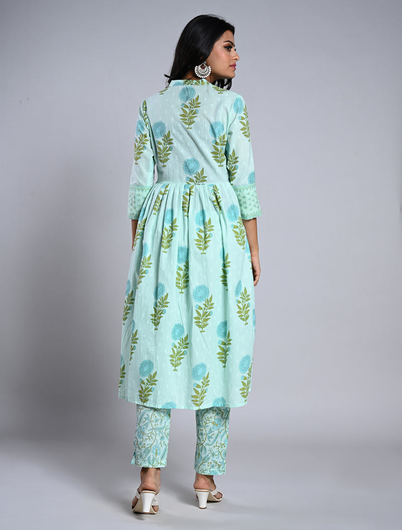 Mint Blue Anarkali Kurti Set with Dupatta