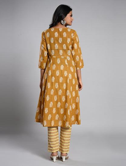 Vibrant Mustard Jaipur Cotton Kurti Set with Dupatta