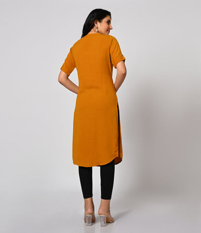 Solid Mustard Crushed Fabric Kurti