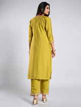 Festive Mehendi Green Straight Cut Kurti Set with Contrast Dupatta