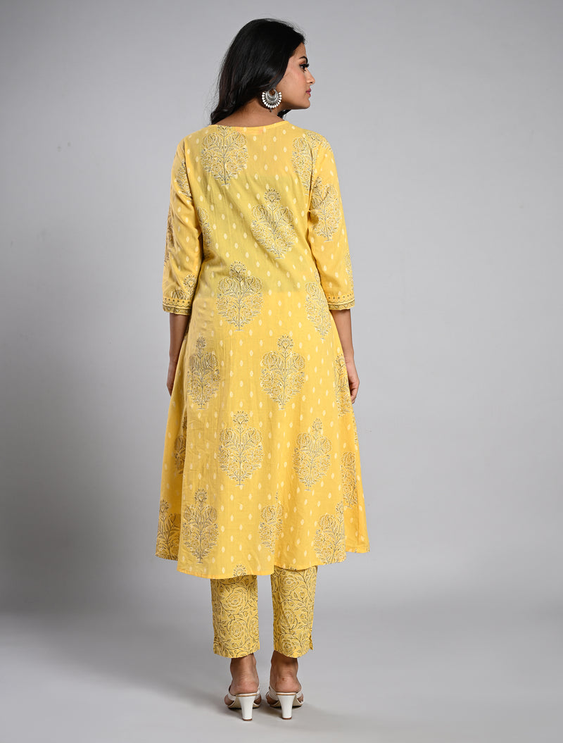 Soft Yellow Jaipur Cotton Kurti Set with Dupatta