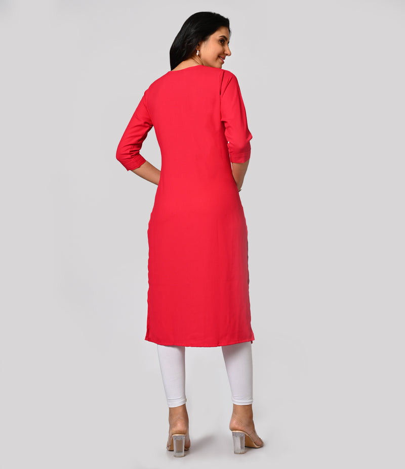 Solid Pink Daily Wear Kurti with Buttons