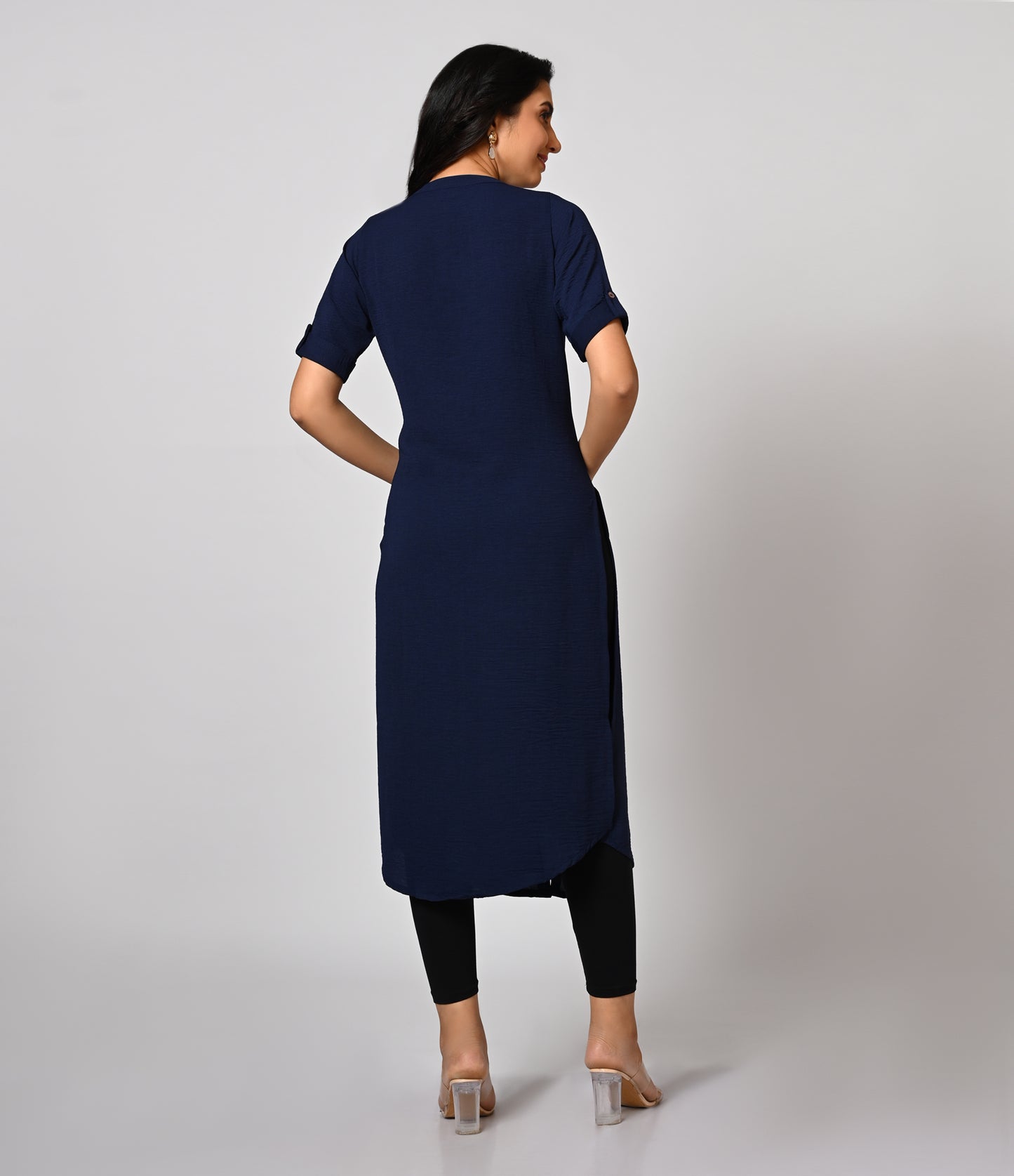 Solid Blue Crushed Fabric Kurti