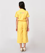 Yellow Cropped Off with Culottes Set for Girls