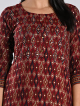 Maroon Printed Rayon Kurti Set