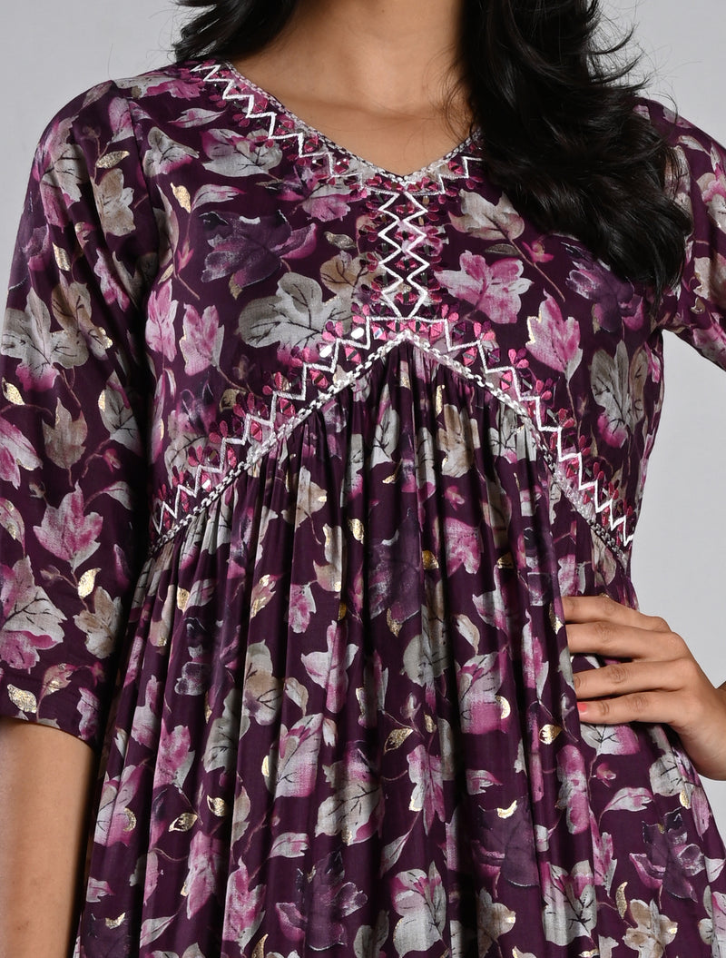 Purple Printed Alia Cut Kurti