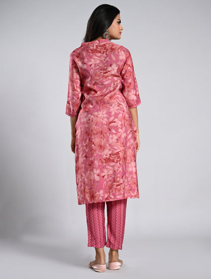 Pink Printed Kurti Set