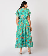 Vibrant Sea Green Floral Printed Gown