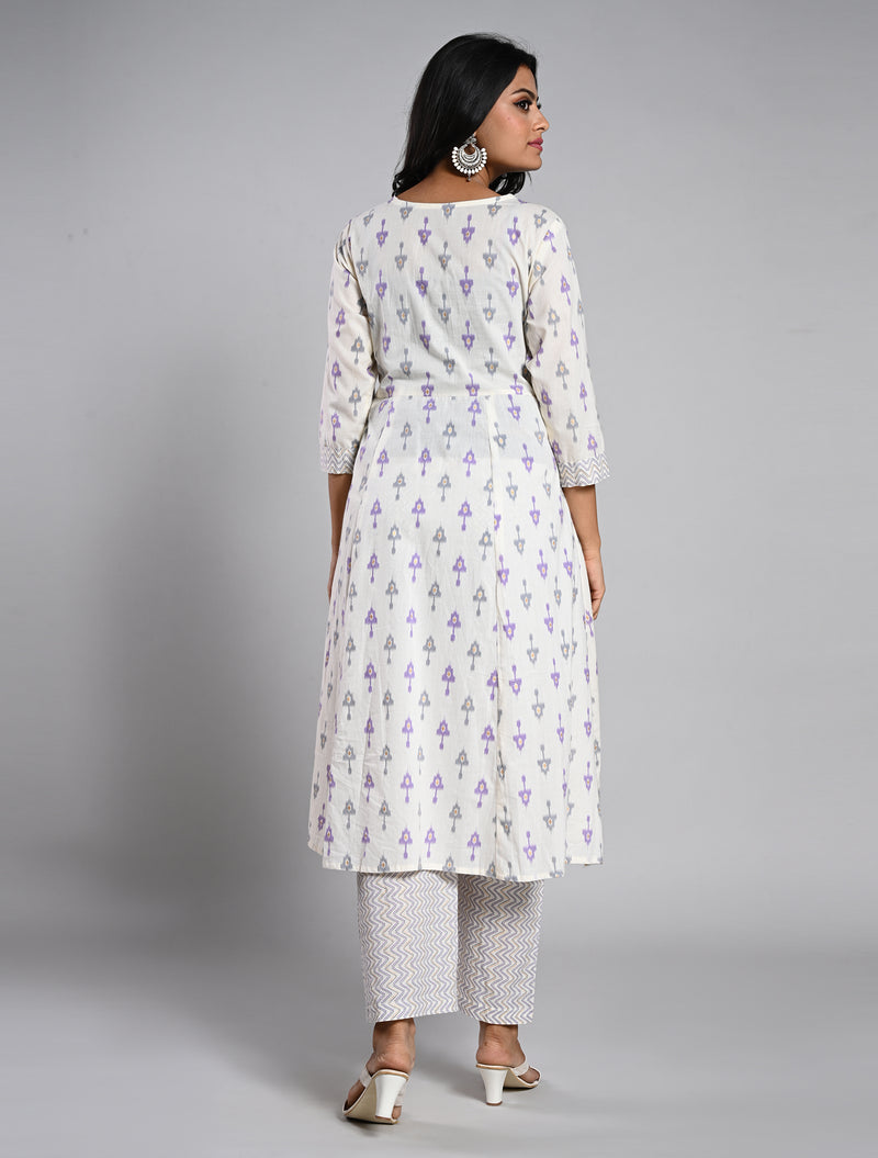 Elegant White Jaipur Cotton Printed Kurti Set with Dupatta