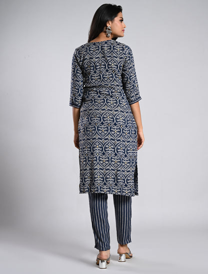 Indigo Blue Kurti Set with Dupatta