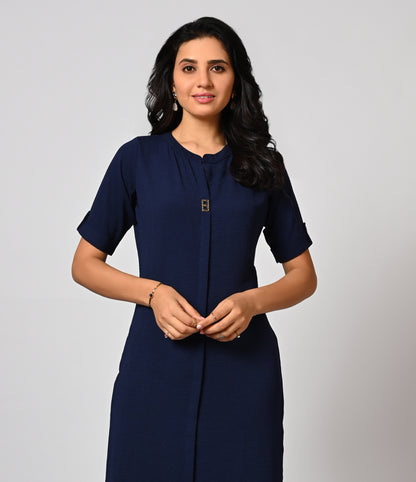 Solid Blue Crushed Fabric Kurti