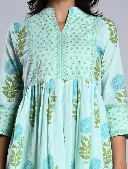 Mint Blue Anarkali Kurti Set with Dupatta