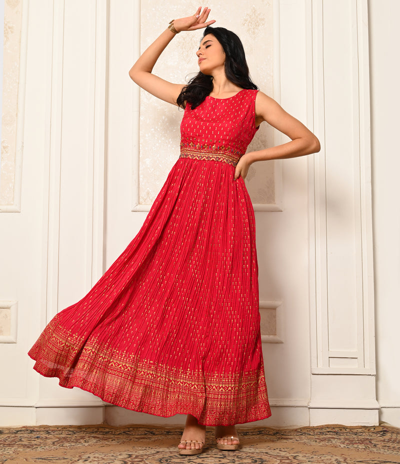 Festive Pink Long Gown with Bead Work