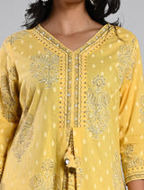 Soft Yellow Jaipur Cotton Kurti Set with Dupatta