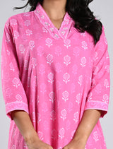 Baby Pink Kurti Set with V-Neck