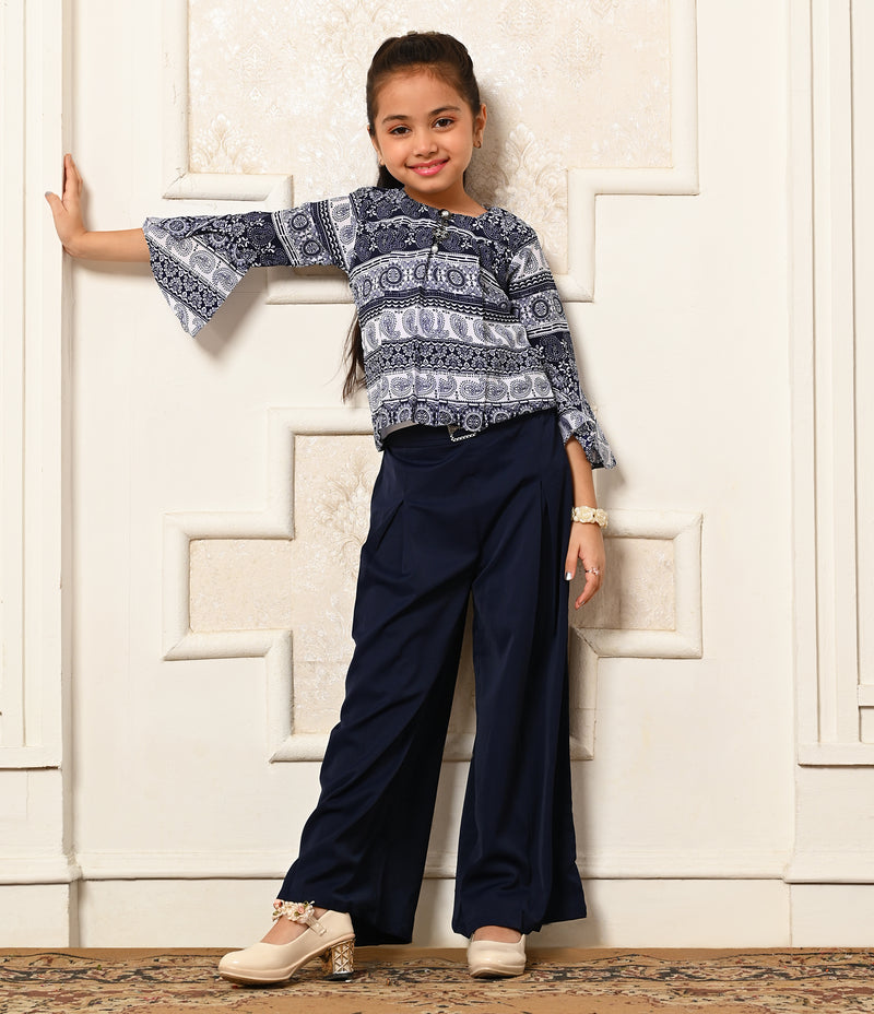 Indigo Printed Top with Palazzo Set for Girls