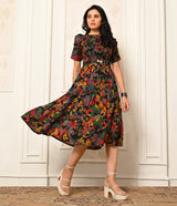 Elegant Black Short Maxi with Multicolor Prints