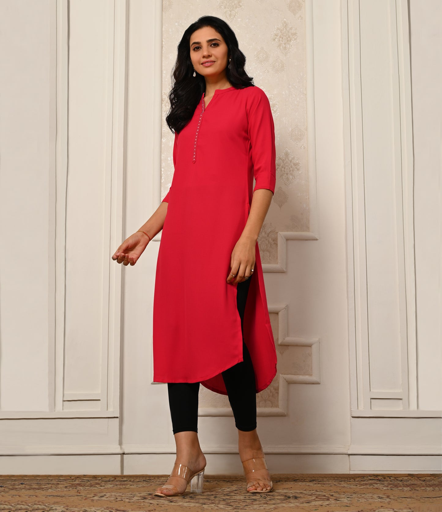 Pink Daily Wear Kurti with Mild Work