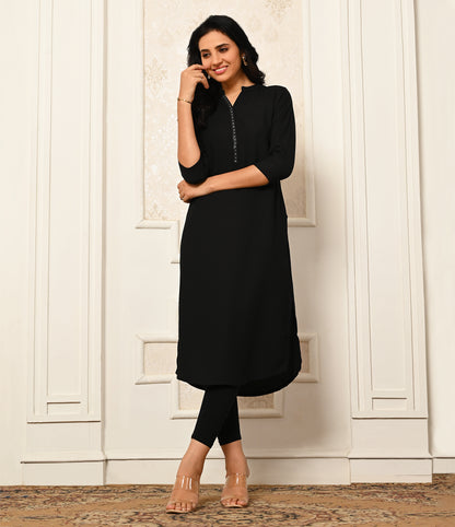 Solid Black Daily Wear Kurti with Mild Stone Work