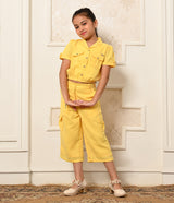 Yellow Cropped Off with Culottes Set for Girls