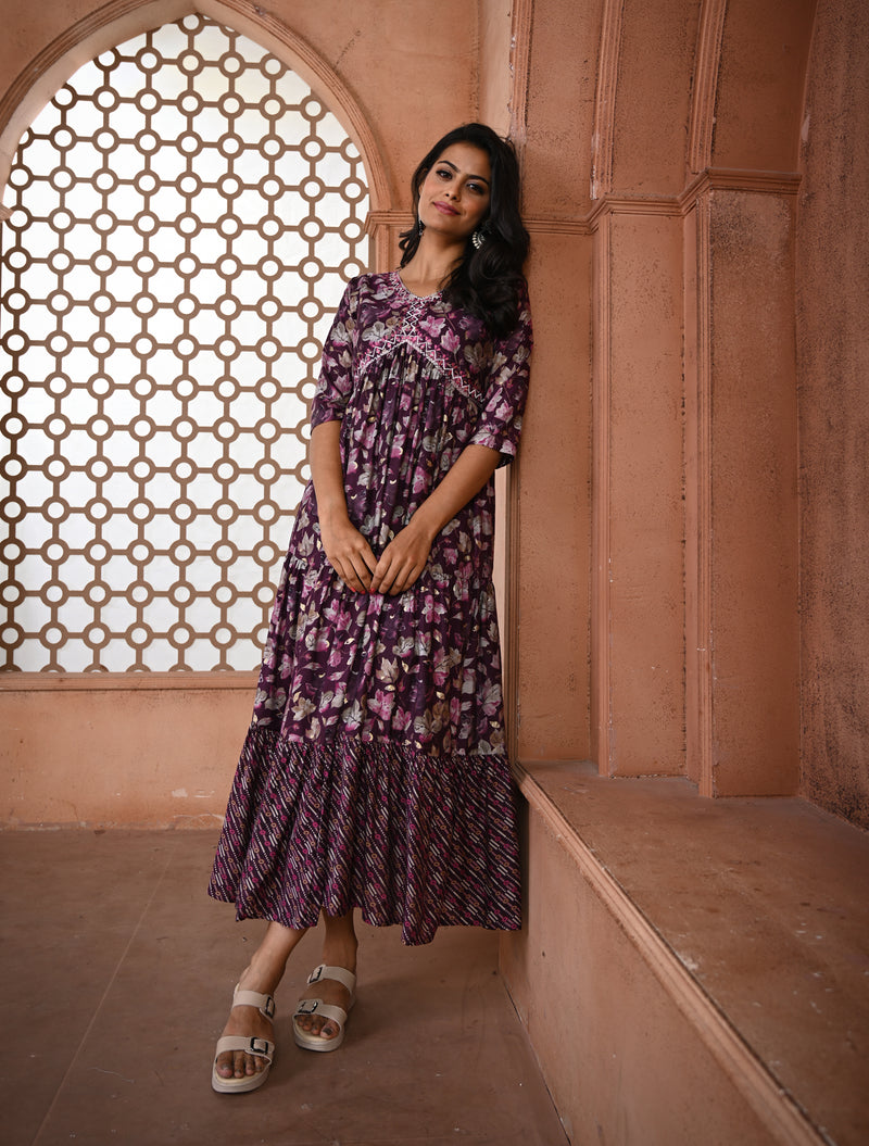 Purple Printed Alia Cut Kurti