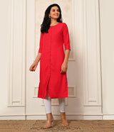 Solid Pink Daily Wear Kurti with Buttons