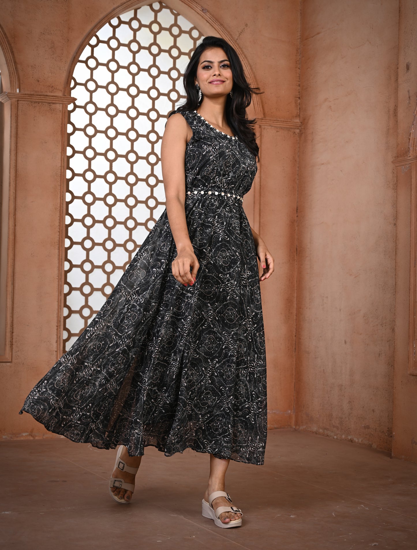 Georgette Black Printed Kurti