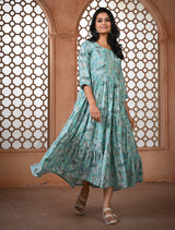 Leaf Printed Blue Layered Kurti