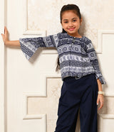 Indigo Printed Top with Palazzo Set for Girls