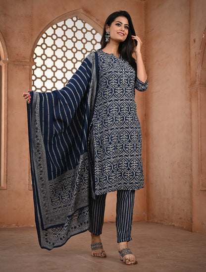 Indigo Blue Kurti Set with Dupatta