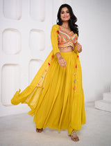 Yellow Crop Top Palazzo Set with Long Jacket