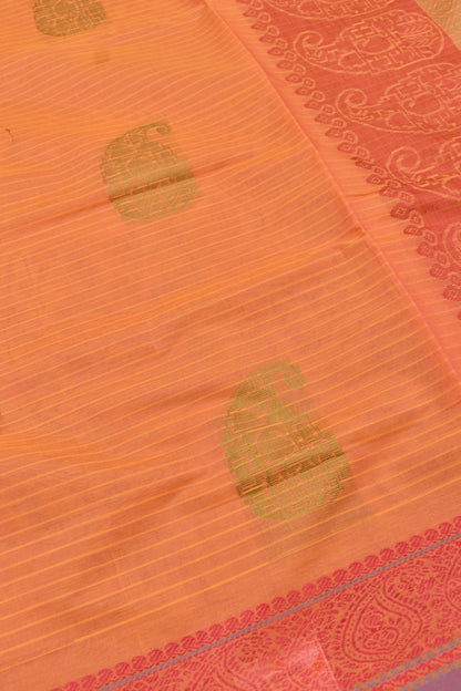 Orange Pure South Cotton Mango Butta Fancy Border Saree