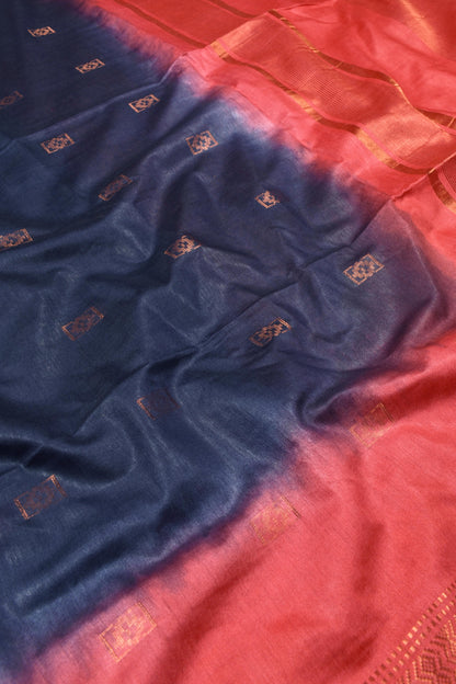 Navy Blue Cotton Silk Dobby Saree