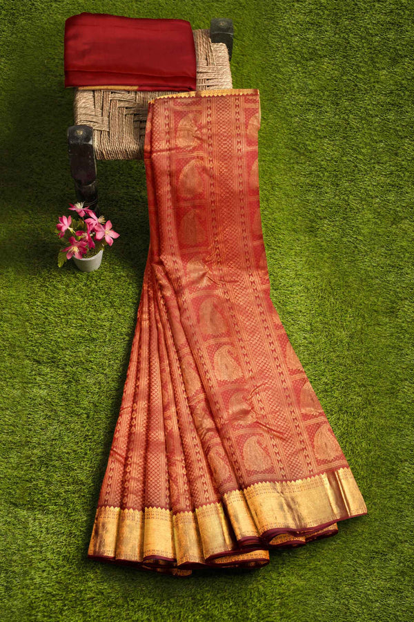 Red Kanchipuram Bridal Pure Silk Mango Box Patttern Body Self Pallu Saree