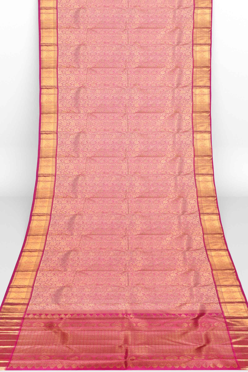 Pink Kanchipuram Bridal Pure Silk Flower Jaal Body Contrast Pallu Saree