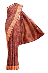 Maroon Kanchipuram Bridal Pure Silk Copper Zari Flower Jaal Body Self Pallu Saree